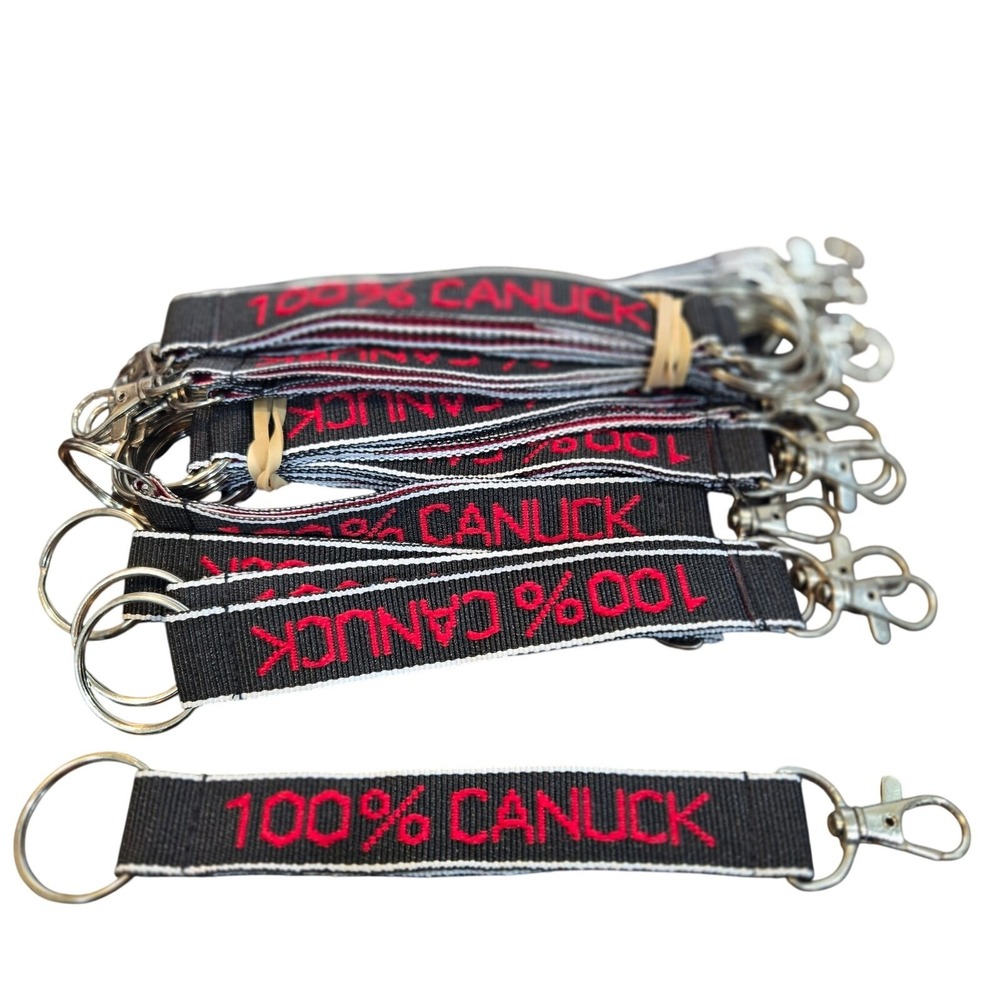 100% Canuck Keychain Embroidered Double Sided Keyring Fob